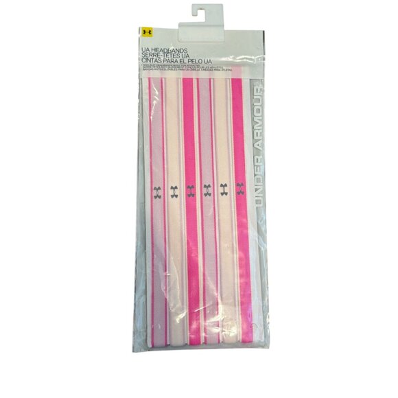 Under Armour Womens 6-Pack Elastic Headbands Pink & White Adjustable Non-Slip - Picture 4 of 7